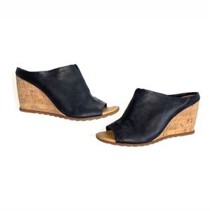 Korks by Kork-ease black leather mules wedges